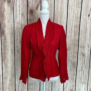 RAFAEL Rome Red Blouse w/Tie Front & Ruffle Accent Sz 6 NWT